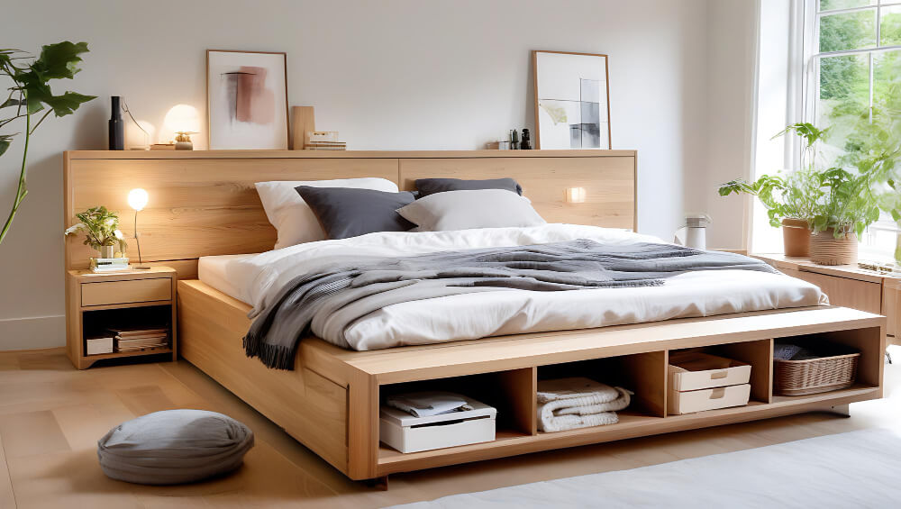 wooden storage bed