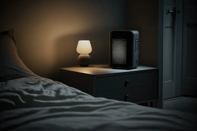 A nightstand featuring a lamp, accompanied by another nightstand, creating a cozy bedroom atmosphere.